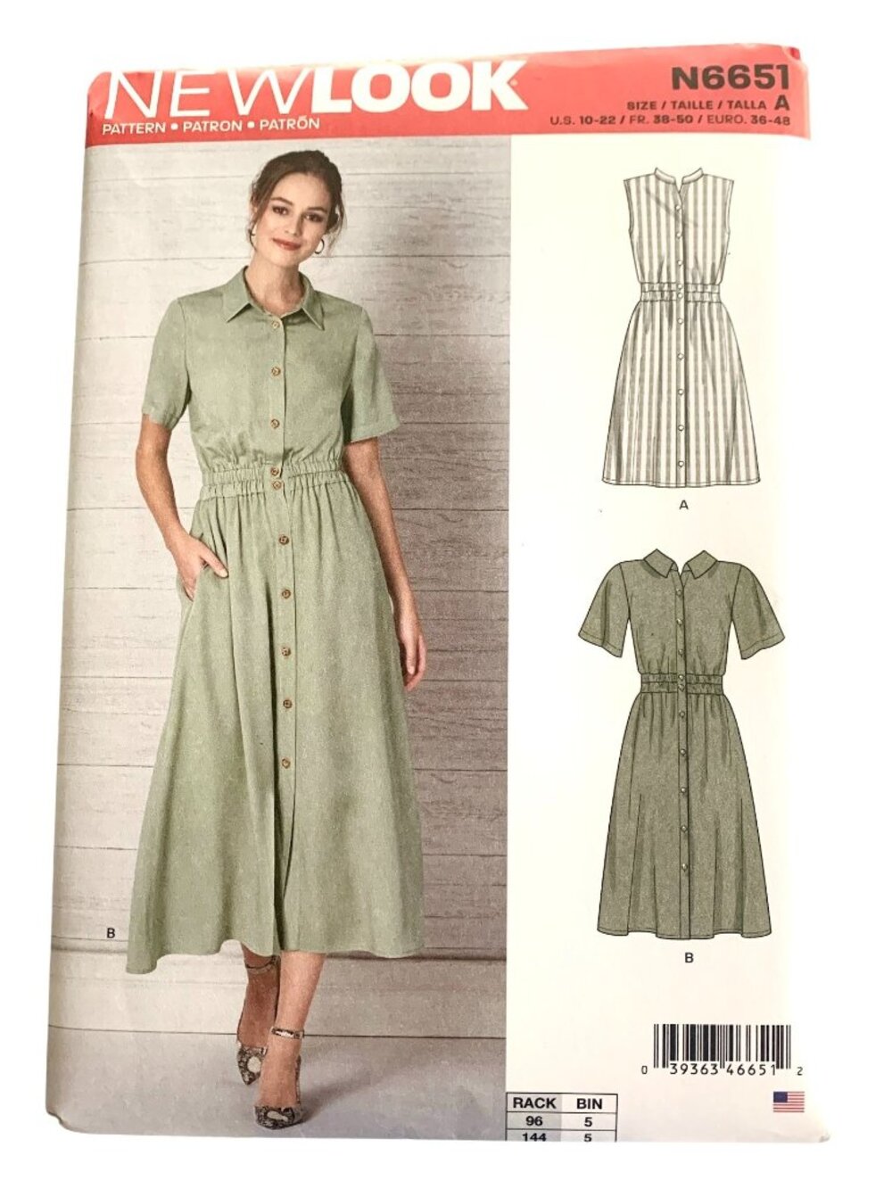 New Look N6651 Pattern Misses' Button Front Dress Collar Elasticised Waist Uncut